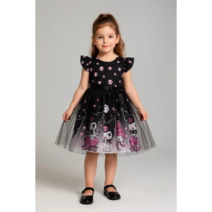 Kuromi ve Melody Desenli Kabarık Tüllü Kız Çocuk Parti Elbisesi Doğum Günü Elbisesi