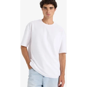 Oversize Geniş Kalıp Bisiklet Yaka Ağır Kumaş Basic Düz Kısa Kollu Tişört E9798AX25AU