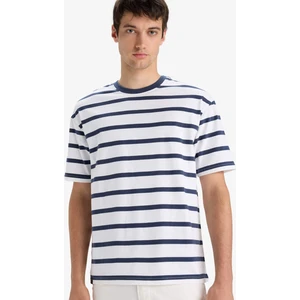 %100 Pamuk Boxy Fit Rahat Kesim Bisiklet Yaka Çizgili Kısa Kollu Tişört E1160AX25AU