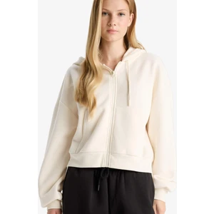 Cropped Fit Kapüşonlu Kalın Fermuarlı Sweatshirt Z7069AZ25WN