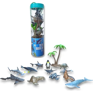 Brother Toys Tüpte 13 Parça Okyanus Hayvanları 12 Hayvan 1 Ağaç Köpek Balığı Penguen Kaplumbağa Vatoz Balina