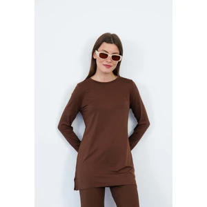 Penye Bizden Kadın Viskon Full Likra Tunik-Kahve