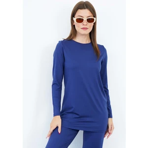 Penye Bizden Viskon Dökümlü Tişört-Lacivert