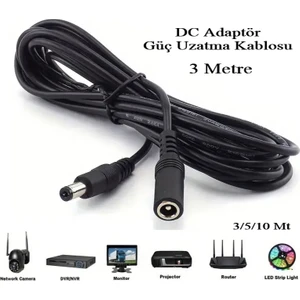 Adaptör Dc Uzatma Güç Kablosu (3 Metre) 5.5 x 2.1 mm Dişi / Erkek