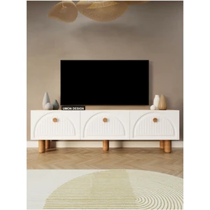 Bohem Tv Ünitesi 150 cm Üç Kapaklı Mdf Kapak Raflı Ayaklı Tv Sehpası