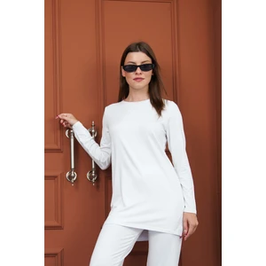 Penye Bizden Kadın Viskon Full Likra Tunik-Beyaz