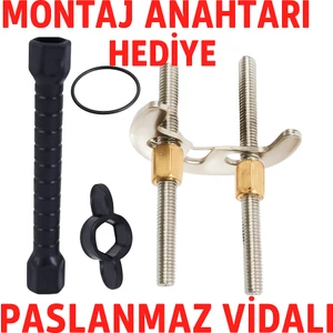 Çift Vidalı Batarya Ay Takımı + Somun Sıkma Anahtarı Hediyeli | Musluk Montaj Seti