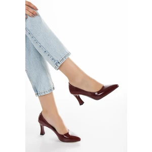 Bordo Rugan Kadın Topuklu Ayakkabı Iş Günlük ve Özel Gün