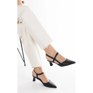 Kadın Siyah Yeni Sezon Çapraz Model Topuklu Ayakkabı Günlük ve Özel Gün