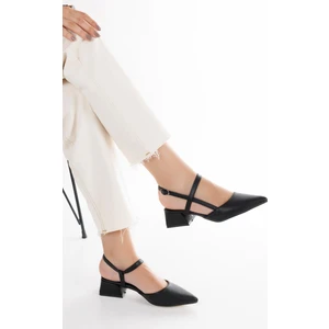 Kadın Siyah Yeni Sezon Kısa Kalın Topuklu Ayakkabı Çapraz Model  Günlük ve Özel Gün