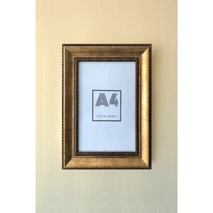 A4 Boyutunda (21X30) 2mm Düz Camlı Eskitme Altın Rengi Çerçeve