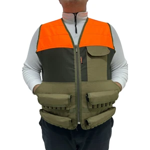 Turuncu Omuzlu Haki Avcı Yeleği - 30 Fişek Kapasiteli - 12 Kalibre
