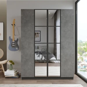 Teeny 4 Kapaklı Çekmeceli Aynalı Gardırop Elbise Dolabı Beton Tee2-Rg