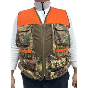 Avcı Yeleği - 50 Fişek Kapasiteli - Meşe Desen - 12 Kalibre - Turuncu Omuzlu