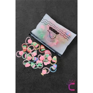 20'li Renkli Karışık Figürlü Dayanıklı Kız Çocuk Lastik Toka Seti - Sevimli Bebek Lastikli Toka