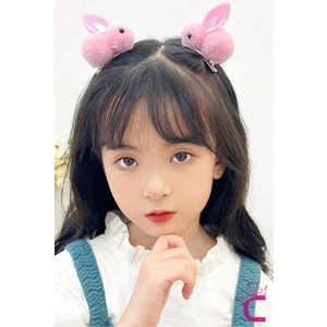 2'li Pembe Tavşanlı Yumuşak Astarlı Klips Toka Seti - Kız Bebek Çocuk Klipsli Pens Saç Tokası