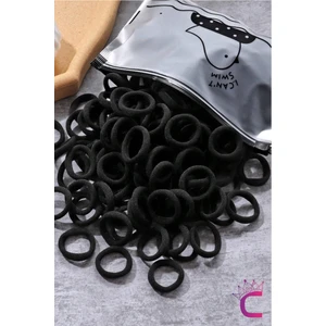 100'LÜ Günlük Çantalı Küçük Siyah Lastik Toka Seti - Kız Çocuk Yumuşak Lastikli Havlu Saç Tokası