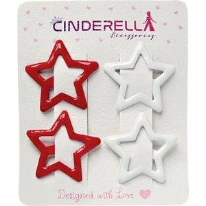 4'lü Kırmızı Beyaz Renkli Yıldız Çıt Çıt Toka Seti - 29 Ekim Cumhuriyet Bayramı Çocuk Saç Tokası