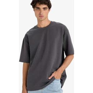 Oversize Geniş Kalıp Bisiklet Yaka Ağır Kumaş Basic Düz Kısa Kollu Tişört E9798AX25AU