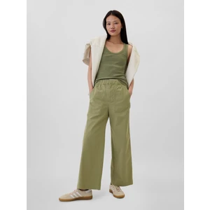 Kadın Yeşil Mid Rise Easy Wide-Leg Khaki Pantolon