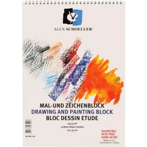 Alex Schoeller 25x35 cm spiralli resim defteri, 165 gr kalın kâğıt, 15 yaprak, çizim ve boyama çalışmaları için uygun