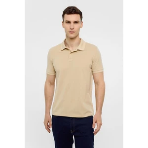 Bej Slim Düz Polo Yaka Tişört