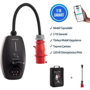 22KW V3 Türkçe Mobil Uygulama 5 Yıl Garanti Taşınabilir Elektrikli Araç Şarj Cihazı (TAŞIMA ÇANTASI ve 220V DÖNÜŞTÜRÜCÜ PRİZ HEDİYE)