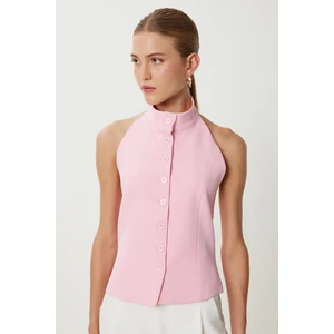 Halter Yaka Dokuma Yelek LYY0096 Pembe