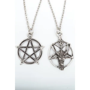 2'li Ters Pentagram Keçi Kafası - Wicca Gümüş Kaplama Kolye Seti