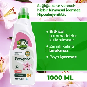 Just Green Organic Bitkisel Çamaşır Yumuşatıcı Lilyum Çiçeği - Doğal ve Ferahlatıcı Yumuşaklık (1000 Ml) 32 Yıkama