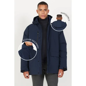 Altınyıldız Classics Erkek Lacivert Kapüşonlu Dik Yaka Standart Fit Sıcak Tutan Rüzgar Geçirmez Mont Kaban