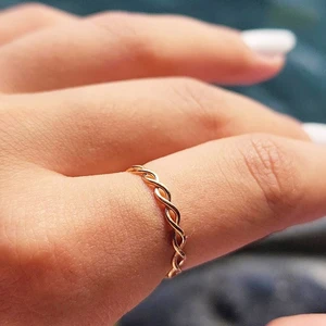 Fasek Gold Gümüş Yüzük - İnce Örgü Minimal Tasarım 925 Ayar Gümüş Alyans-Örgü Minimal Yüzüğü-Hediye Gümüş Yüzük