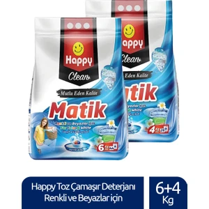 Happy Clean Toz Çamaşır Deterjanı Renkli ve Beyazlar için 6 kg + 4 kg (10 Kg)