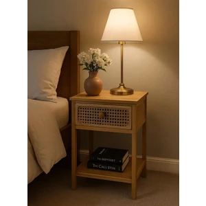 Bambu 2 Katlı Çekmeceli Oturma Odası Yatak Odası Komodini Rattan Komodin