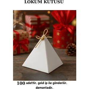 Piramit 100 Adet Beyaz Lokum Kutusu - Gold Ipli - Şeker Kutusu - Çikolata Kutusu