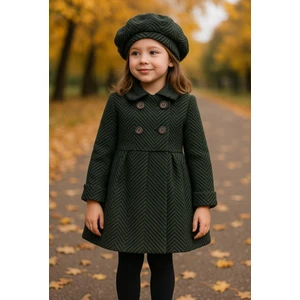 Kızçocuk Orta Kalınlıkta Kaşe Kaban Şapka Ile Birlikte Orta Kalınlıkta