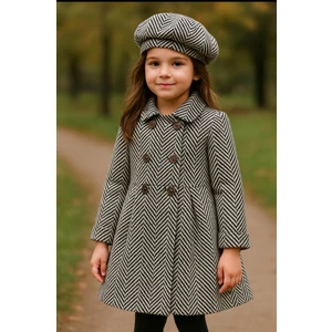 Kızçocuk Orta Kalınlıkta Kaşe Kaban Şapka Ile Birlikte Orta Kalınlıkta