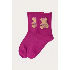 Katia & Bony Kız Çocuk Teddy Aksesuarlı Lastiksiz Modal Çorap Mor