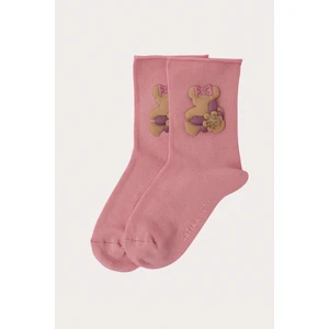 Katia & Bony Kız Çocuk Teddy Aksesuarlı Lastiksiz Modal Çorap Açık Pembe