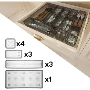 11 Parça Modüler Kaşıklık Seti - Ayarlanabilir Mutfak Çekmece Içi Düzenleyici Organizer Antrasit