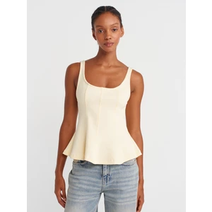 21063 Kalın Askılı Peplum Top-Açık Sarı