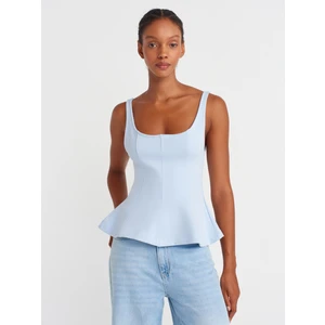 21063 Kalın Askılı Peplum Top-Açık Mavi