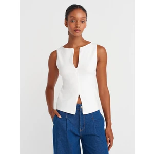 31764 Fermuar Detaylı Top-Ekru