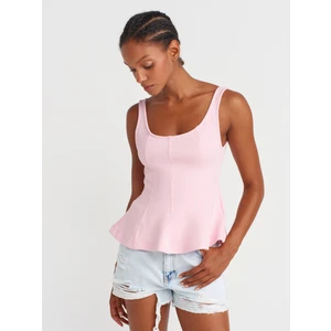 21063 Kalın Askılı Peplum Top-Toz Pembe