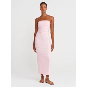 91368 Straplez Midi Elbise-Toz Pembe