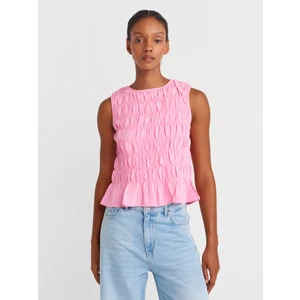 50845 Kolsuz Crop Bluz-Pembe