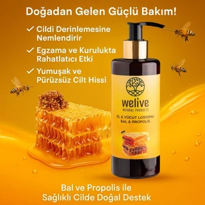 WeLive Propolis Bal El ve Vücut Losyonu 250 ml | Tüm Cilt Tiplerine Uygun | Nemlendirici