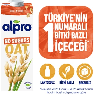 Şekersiz Yulaf Sütü 1 L Vegan Laktozsuz Bitkisel Bazlı