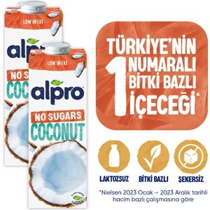 Şekersiz Hindistan Cevizi Sütü 2x1 L Vegan Laktozsuz Bitkisel Bazlı