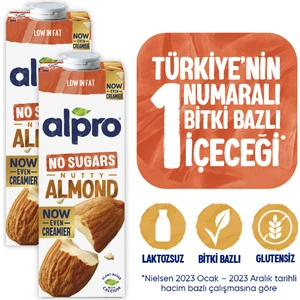 Şekersiz Badem Sütü 2x1 L - Vegan, Laktozsuz, Bitkisel İçecek, Belçika Menşeli, Kalsiyum ve D, B2, B12 Vitaminleri İçerir